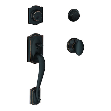 Schlage Residential Camelot with Siena Knob Double Cylinder Handleset and Trim C Keyway with 12326 Latch and 10269 F62CAM716SIE