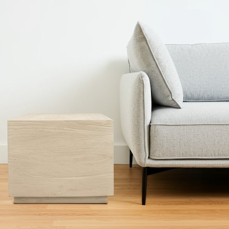 Homeroots 16" Natural Distressed Solid Wood Square Block End Table 571187