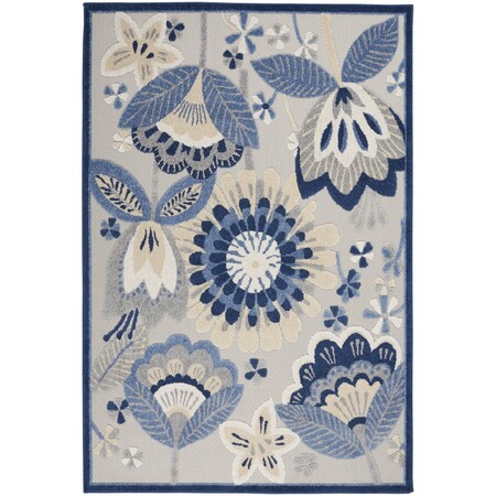 Homeroots 6' X 9' Blue And Gray Floral Indoor Outdoor Area Rug 546836