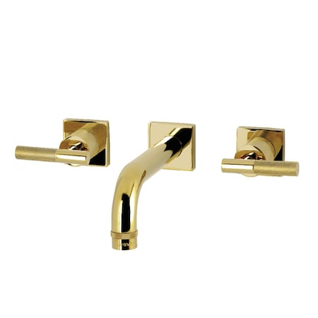 Kingston Brass Double-Handle Wall Mount Bathroom Faucet with Knurled Handle, Polished Brass KS6122KNL