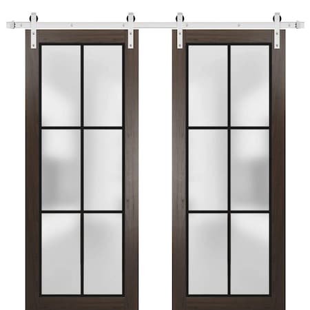 Sartodoors Sturdy Double Barn Door with Frosted Glass Planum 2122 64x96 (2* 32x96) Solid Core Modern Interior PLANUM2122DB-S-CA-64 x 96 (2* 32x96)