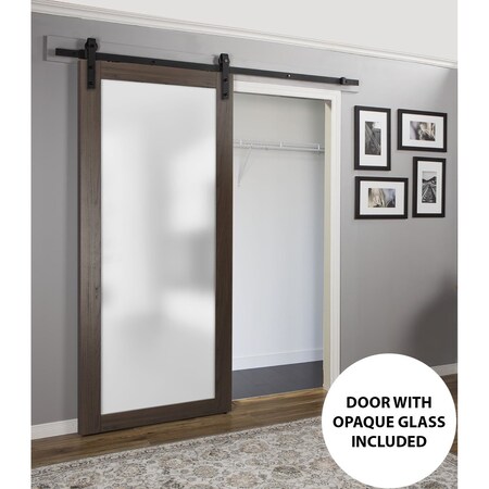 Sartodoors Sturdy Barn Door Frosted Tempered Glass Planum 2102 Black Solid Core Modern Interior PLANUM2102BD-B-CA-18