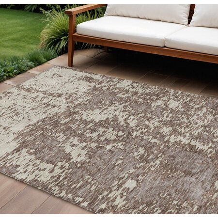Homeroots 9' X 12' Brown And Ivory Abstract Washable Indoor Outdoor Area Rug 612723