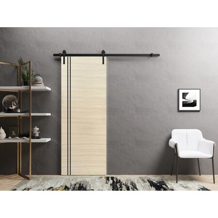 Sartodoors Sliding Barn Door with Hardware, Planum 0016 Natural Veneer and Aluminum Strips, 6.6FT Rail Hangers PLANUM0016BD-B-SHP-24