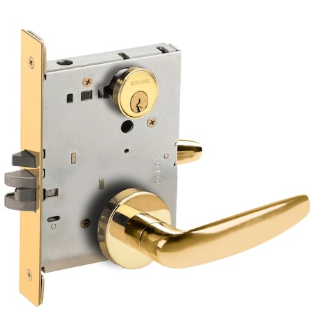 Schlage Grade 1 Classroom Mortise Lock, Conventional Cylinder, S123 Keyway, 07 Lever, A Rose, Bright Brass L9070P 07A 605