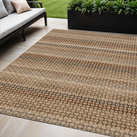 Homeroots 5' X 8' Orange And Copper Striped Washable Indoor Outdoor Area Rug 610607