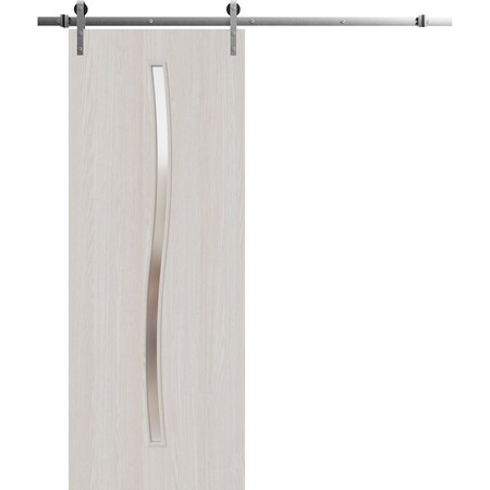 Sartodoors Modern Barn Door 30 x 80 inches, BASIC 3002 Ash Franko, 6.6FT Silver Rail Track Heavy Hardware Set BASIC3002BD-S-YAFR-30