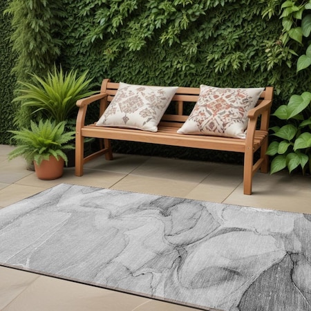 Homeroots 8' Runner Gray Abstract Washable Non Skid Indoor Outdoor Runner Rug 559497