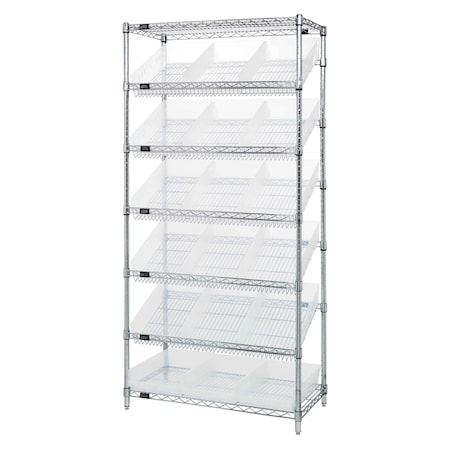 Quantum Storage Systems SLANTED 7 SHELF UNIT W/18 BINS CLEAR WRS-7-110CL