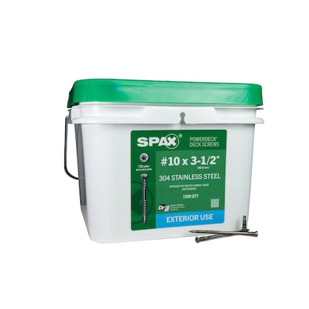 Spax #10 x 3-1/2 in Exterior Stainless Steel Wood Deck Screws Powerdeck Trim Head Bulk Pail, 1500PK 35705008403000