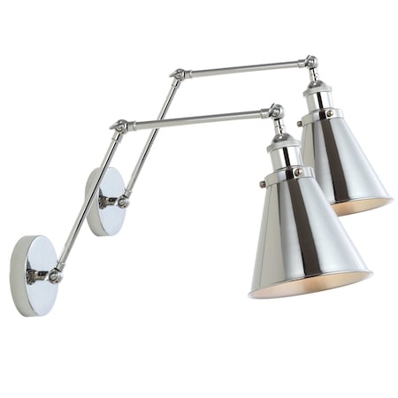 Jonathan Y Rover 7" Classic Industrial Metal Adjustable Arm LED Wall Sconce, Chrome, 2PK JYL7460A-SET2