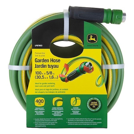 John Deere 5/8 in ID x 100 ft L Garden Hose, Hybrid-Polymer Tube, Green CJDGH58100