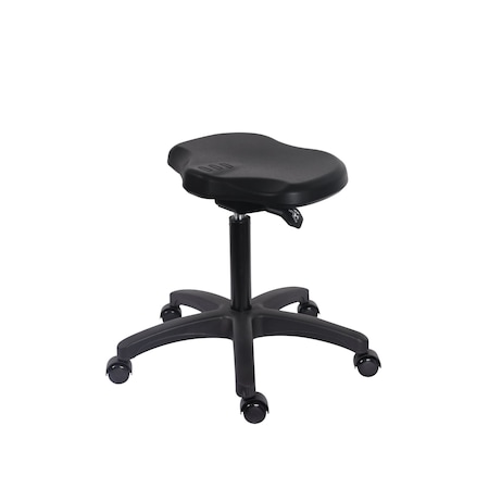 Blue Ridge Ergonomics Polyurethane Ray Sit-Stand Stool - Medium Bench Height with Casters in Black Polyurethane PRPMBSO-RG-NF-RC-BLK