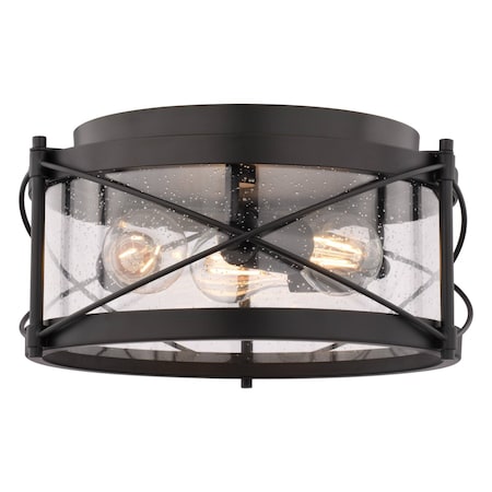 Vaxcel Harrison Matte Black 3-Light Flush Mount Ceiling Light with Clear Seeded Glass, 13.25-In. C0359