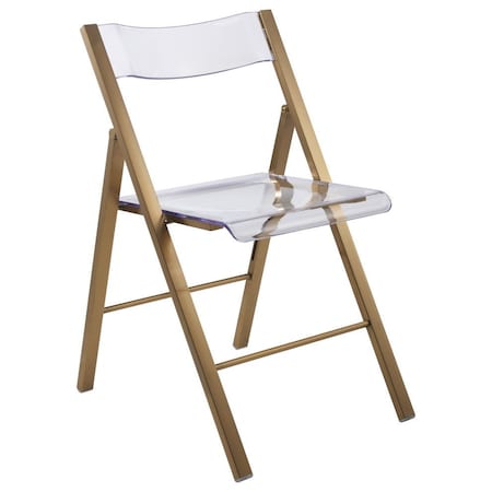 Leisuremod Menno Acrylic Folding Chair in Brushed Finish with Stainless Steel Frame, Brushed Gold MFBG15CL