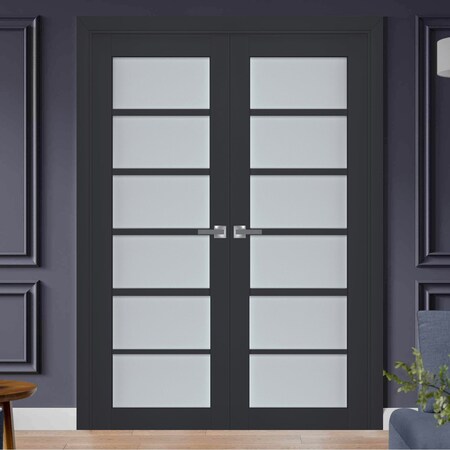 Sartodoors Interior Solid French Double Doors Frosted Glass 48x96 (2* 24x96) Solid Core Modern Interior VEREGIO7602DD-ANT-4896