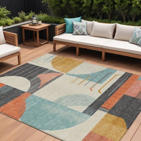 Homeroots 9' X 12' Gray Gold And Salmon Geometric Washable Indoor Outdoor Area Rug 617984