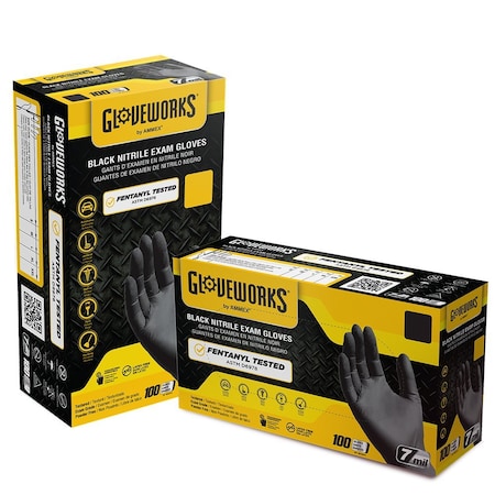 Gloveworks By Ammex Medium Black Gloveworks Exam Nitrile Gloves, 7-Mil, 100PK GWBEN44100