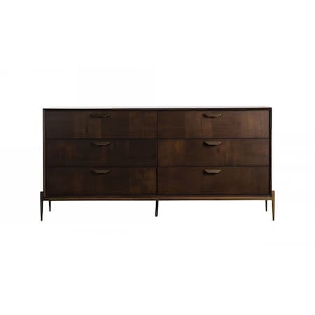 Homeroots 63" Dark Brown Manufactured Wood Six Drawer Double Dresser 473096