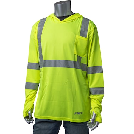 Pip ANSI Type R Class 3 Quick Dry Hooded Long Sleeve T-Shirt 313-1323-LY/XL