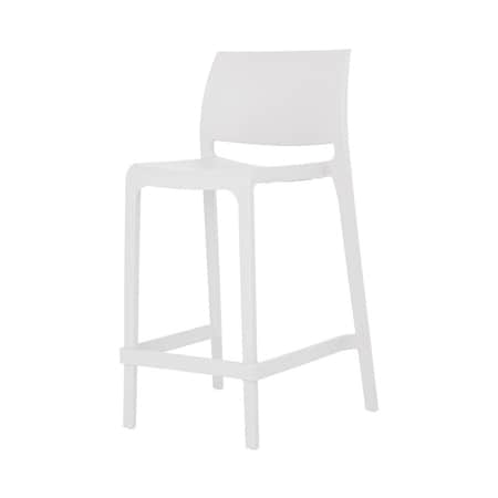 Homeroots Set of Four 26" White Heavy Duty Plastic Low Back Outdoor Counter Height Bar Chairs 565370
