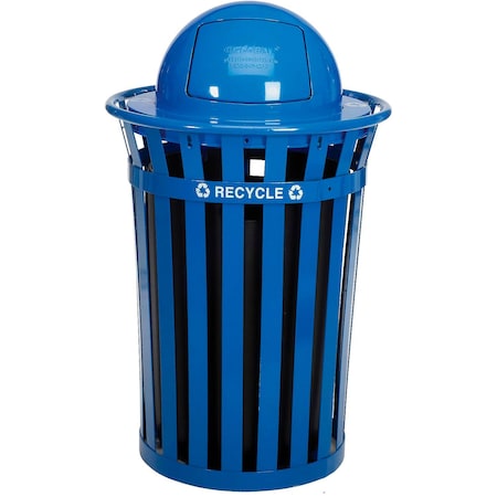 Global Industrial Outdoor Steel Slat Recycling Trash Can, Dome Lid, 36 Gallon, Blue B3178687