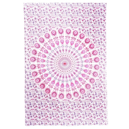 Homeroots 80" X 56" Pink And White Mandala Cotton Hanging Tapestry 397204