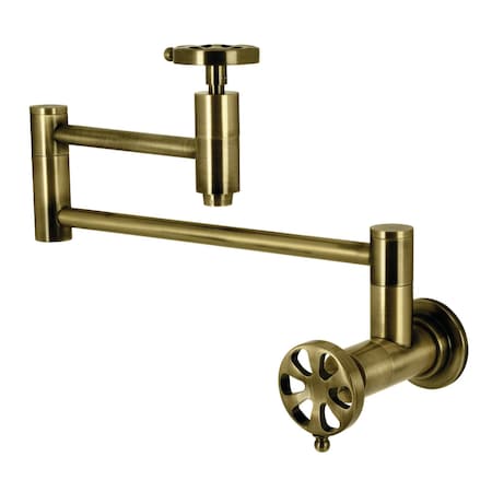 Kingston Brass Wall Mount Pot Filler Faucet, Antique Brass KS8103RX