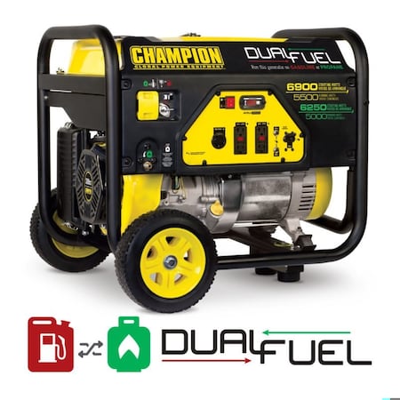 Champion Power Equipment Portable Generator, Gasoline/Propane, 5,500 W/5,000 W Rated, 5,500 W Surge, Recoil Start 100231