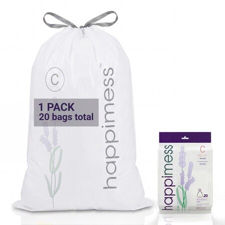 Happimess 13.2-Gallon 50L Lavender Scented Drawstring Trash Can Liner, White, 20-Count, 1-Pack of 20 Liners HPM3101C-W-1SET