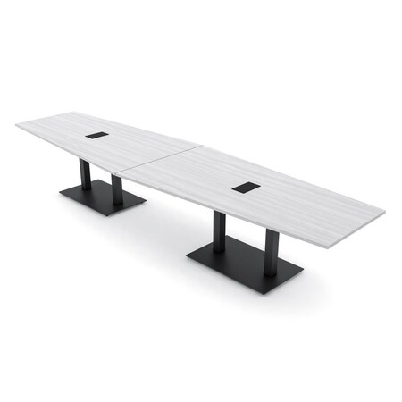 Skutchi Designs Hexagon Conference Table With Power Unit, 48 in W, 168 in L, White HAR-HEX.IR-48X168-DOU.BK-WA7976-EBLK
