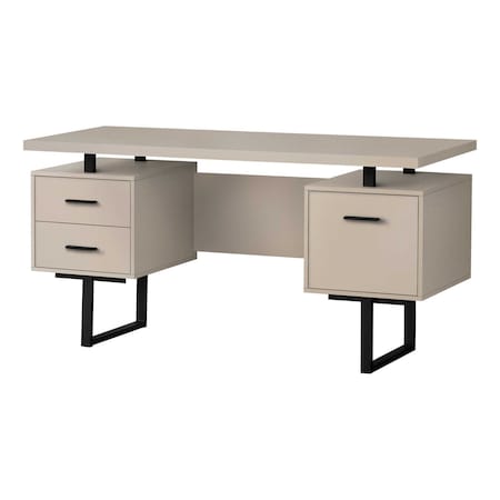 Homeroots 60" Taupe and Black Wood and Metal Sled Computer Desk With Three Drawers 489919