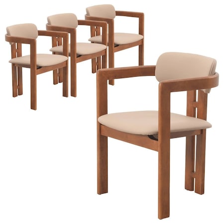 Leisuremod Velo Modern Dining Chair in Dark Natural Wood with Taupe Seat, 4PK VCA-51DTP4