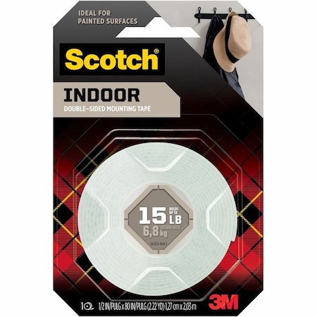 Scotch 110 Mounting Tape, 75 in L, 1/2 W, White 110S