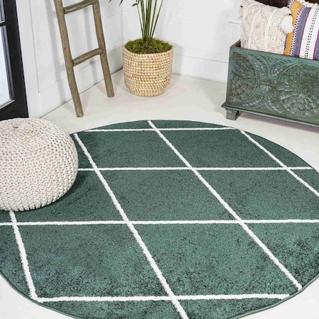 Jonathan Y Cole Minimalist Diamond Trellis Green/White 5 ft Round Area Rug SEU102D-5R