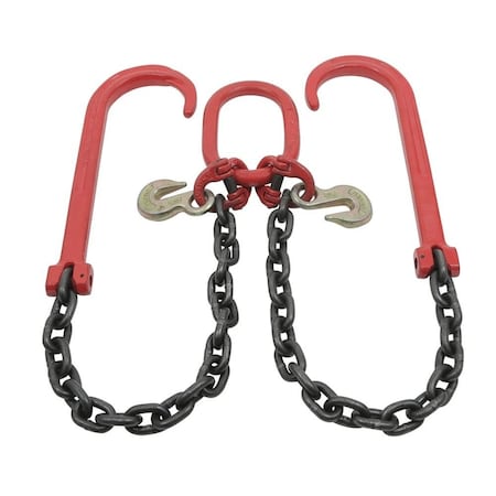 Mytee Products Tow G80 Recovery V Chain w/ 3/8in x 2ft Legs, 7100 Lbs, Two 15in J-Hook & Grab Hook CH382V-15J-PLGH-G80