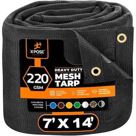 Xpose Safety Heavy Duty Mesh Tarp, 7 ft x 14 ft, 220 GSM, Black, Mesh BMT-714-X