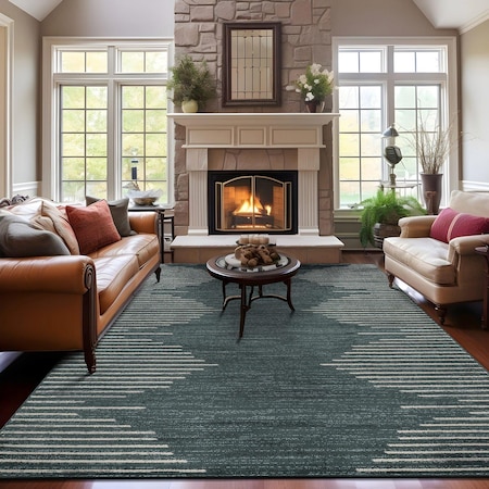 World Rug Gallery Bohemian Stripe Stain Resistant Area Rug 7 ft 10 in x 10 ft Teal 385TEAL8X10