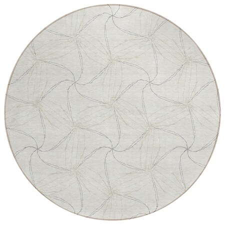 Homeroots 8' Ivory And Taupe Round Geometric Washable Indoor Outdoor Area Rug 614079