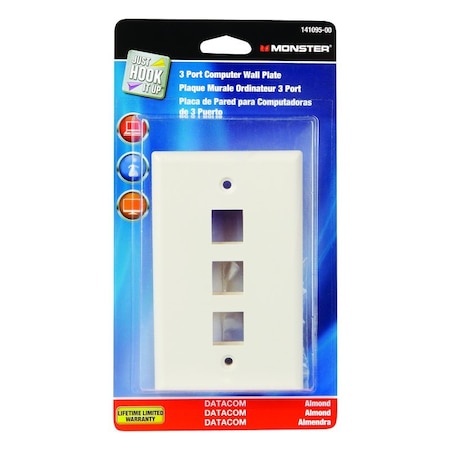 Monster Cable Just Hook It Up Almond 3 gang Plastic Keystone Wall Plate 141095-00
