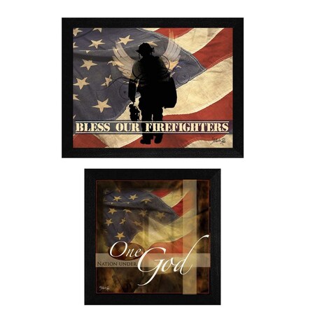 Homeroots Set Of Two Firefighters One Nation Black Framed Print Wall Art, 2PK 405726