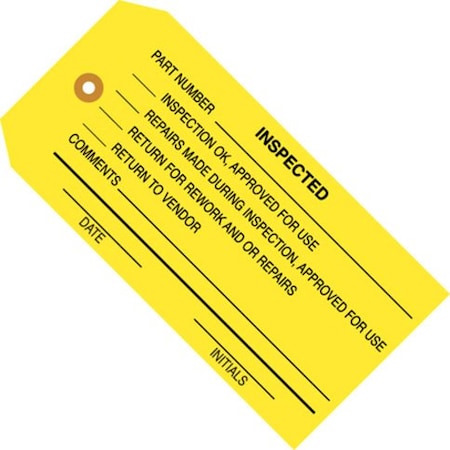 Partners Brand Tag Inspected, 4-3/4"x2-3/8", PK1000, 13 Point Cardstock, 4 3/4" W, Yellow, 1000 PK G20061