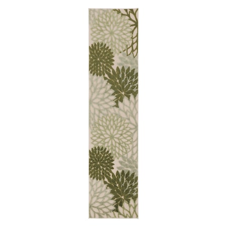Homeroots 8' Ivory Green And Dark Green Floral Indoor Outdoor Runner Rug 548042