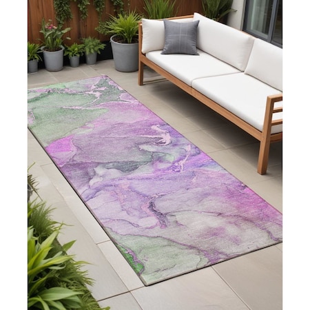 Homeroots 8' Runner Purple Abstract Washable Non Skid Indoor Outdoor Runner Rug 559187