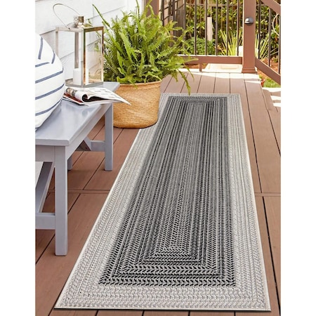 World Rug Gallery Contemporary Braided Weather Resistant Reversible Indoor/Outdoor Rug 2 ft x 7 ft Black WR112BLACK2X7