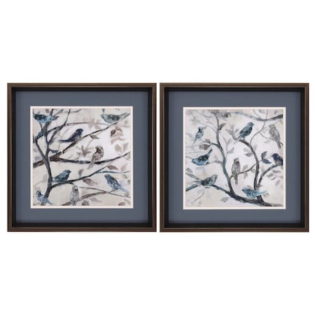 Homeroots 18" X 18" Brushed Silver Frame Morning Song, Set Of 2, 2PK 365253