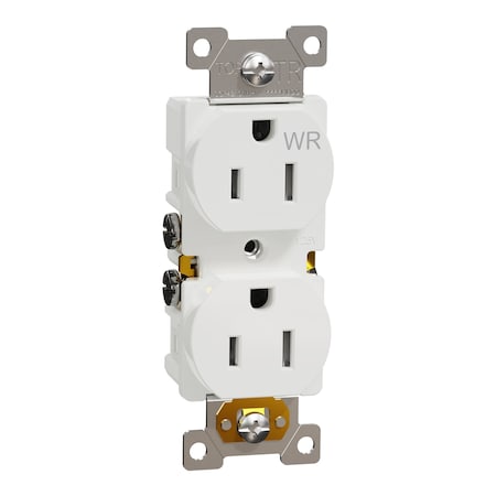 Square D Duplex Straight Blade Receptacle, 5-15R, 15 A, 125V AC, 2 Pole, Flush Mount, Self-Grounded SQR42104WH