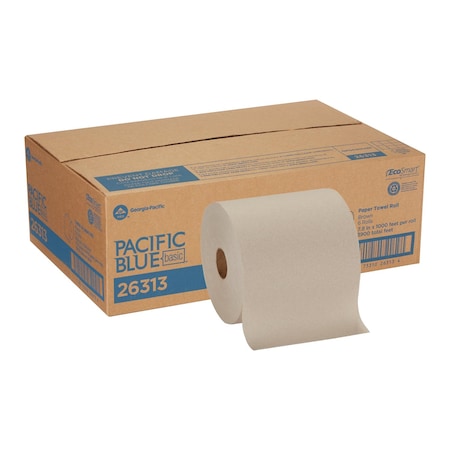 Georgia-Pacific Pacific Blue Basic Hardwound Paper Towels, 1 Ply, Continuous Roll Sheets, 1,000 ft, Brown, 6 PK 26313