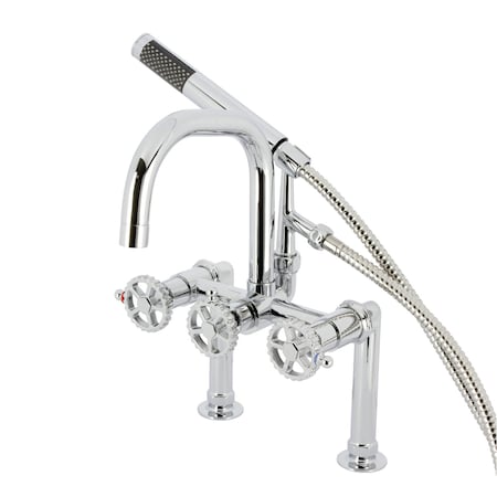 Kingston Brass 7" Center Deck-Mount Clawfoot Tub Faucet with Hand Shower, Polished Chrome AE8401CG