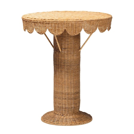 Bali & Pari Pabla Bohemian Light Honey Rattan Scalloped Accent Table 255-14134-ZORO